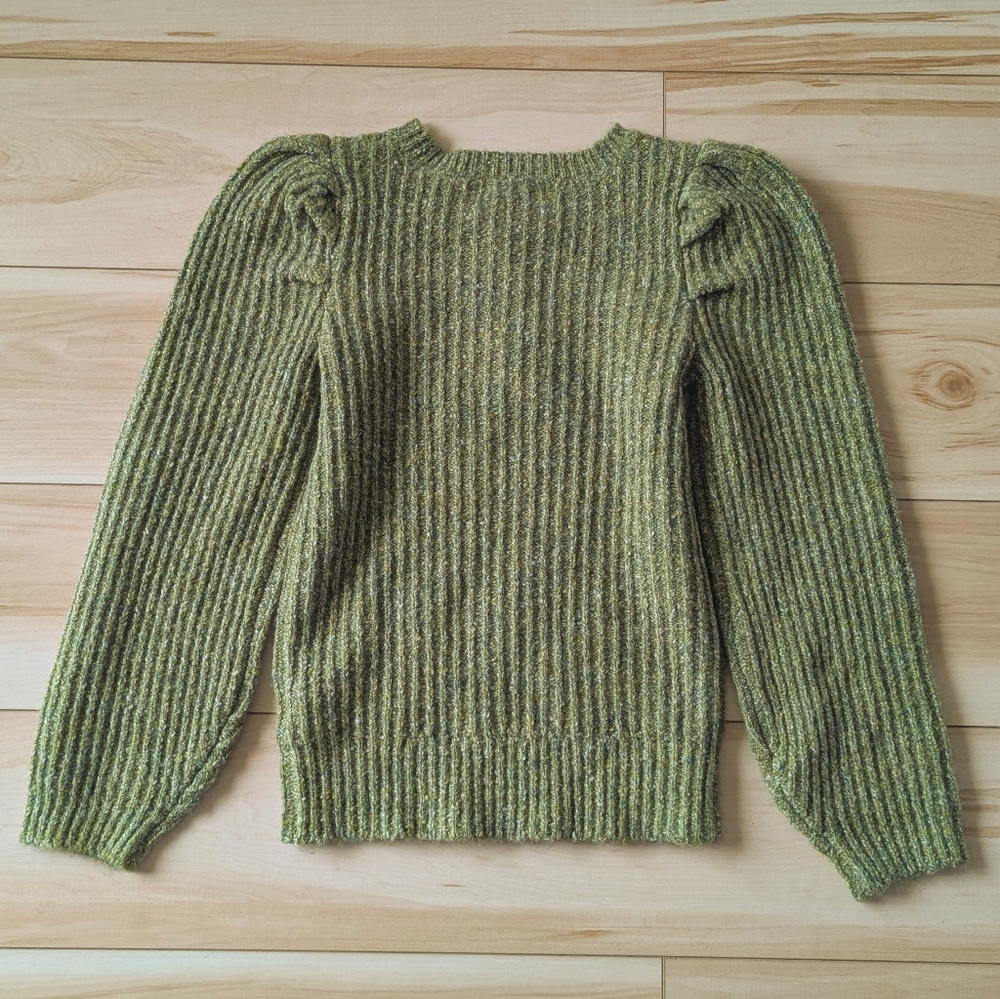 525 America Pointelle knit puff sleeve sweater wool blend green - Picture 6 of 8